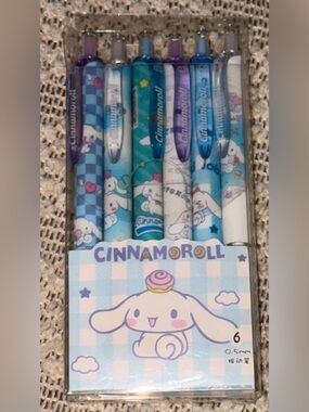 6pc Sanrio Cinnamoroll Retractable Gel Pens Set 0.5mm Black Ink Stationary